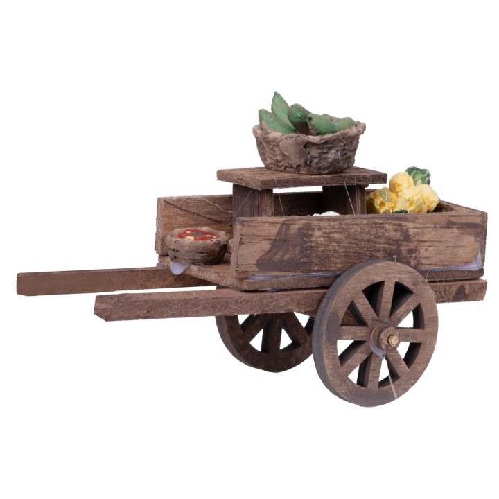 Wooden cart with various products