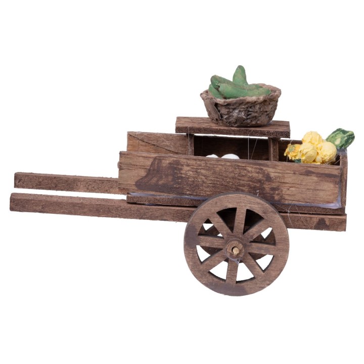 Wooden cart with various products