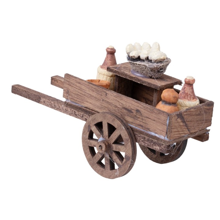 Carreta de madera con botellas
