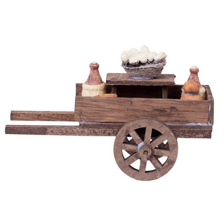 Carreta de madera con botellas