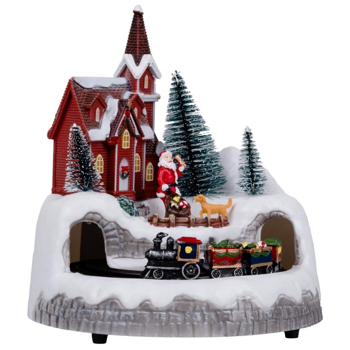 Village with moving train complete with lights and music