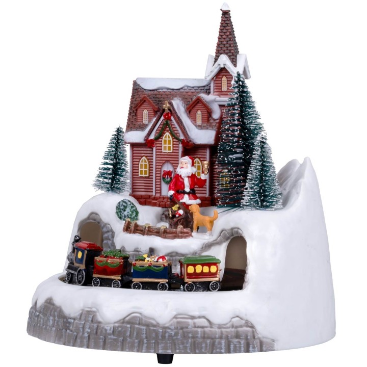 Village with moving train complete with lights and music