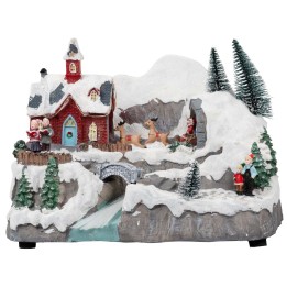 Villaggio di natale con slitta in movimento completa di luci e