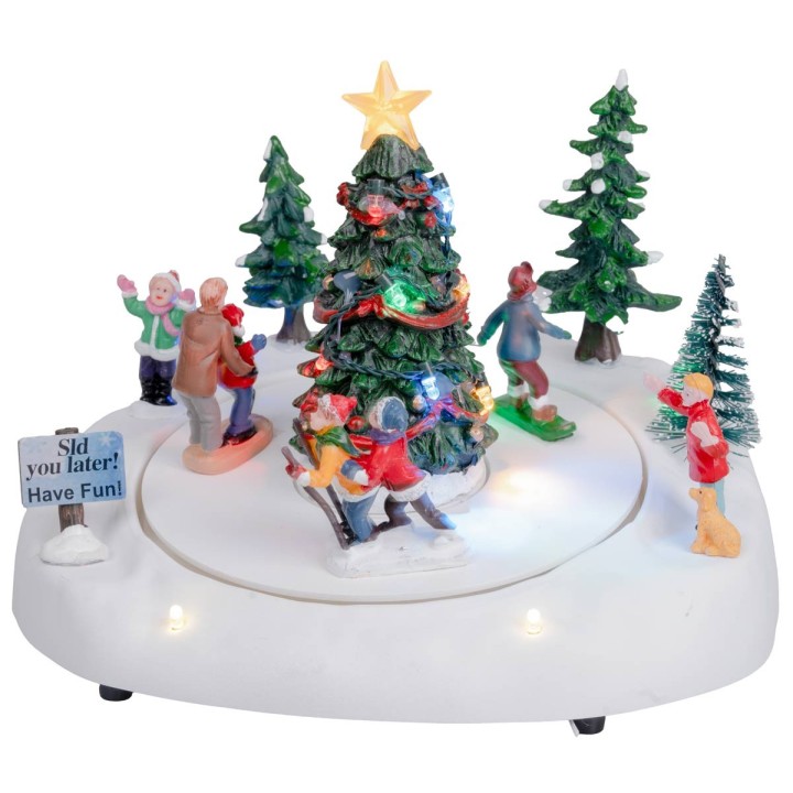 Pista de patinaje con árbol de Navidad completa con luz y música