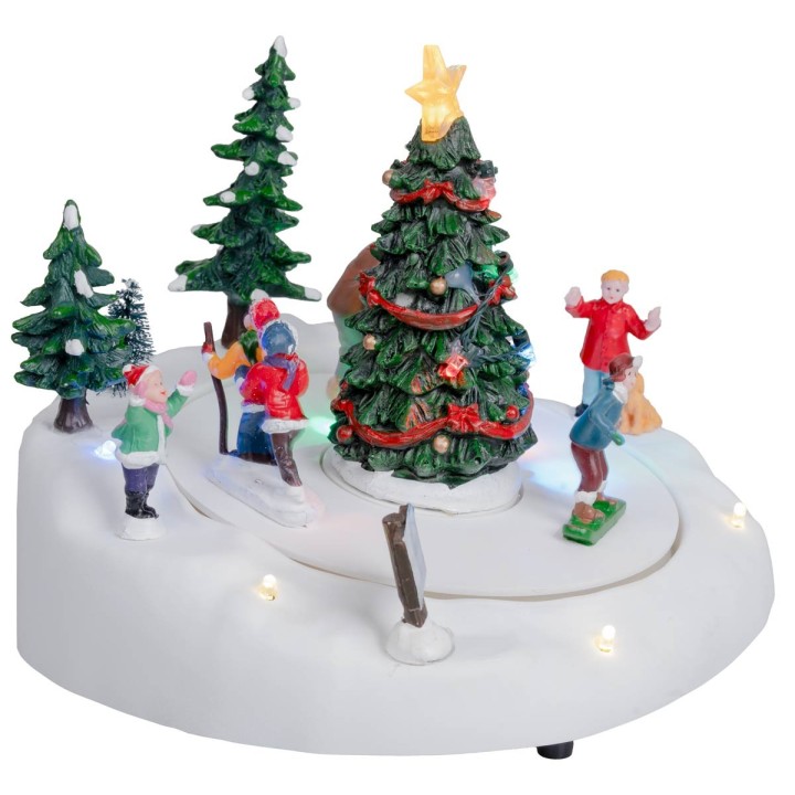 Pista de patinaje con árbol de Navidad completa con luz y música