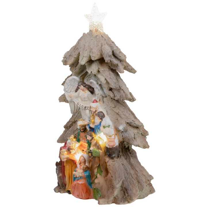 Nativity in block in the shape of a Christmas tree with a