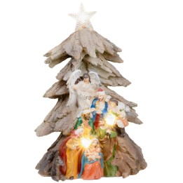Natività in blocco a forma di albero di natale con stella
