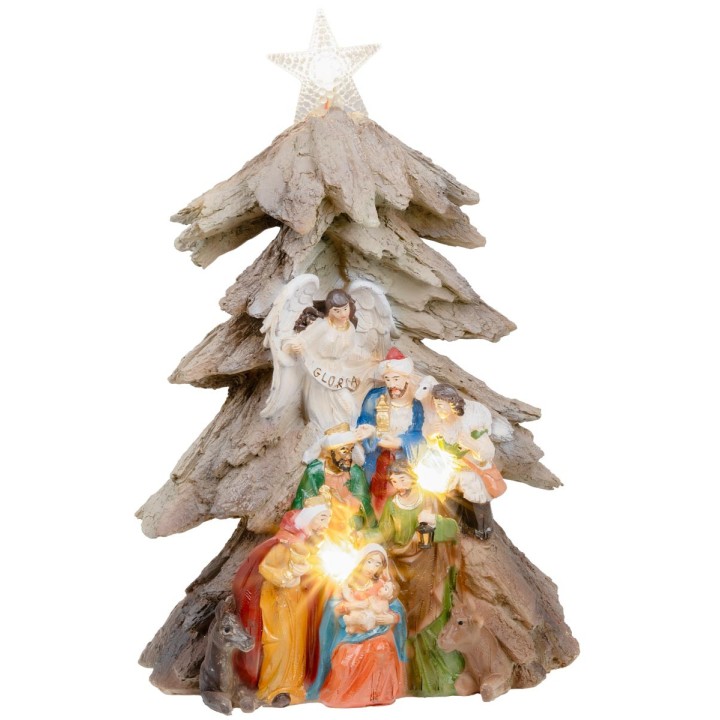 Natività in blocco a forma di albero di natale con stella
