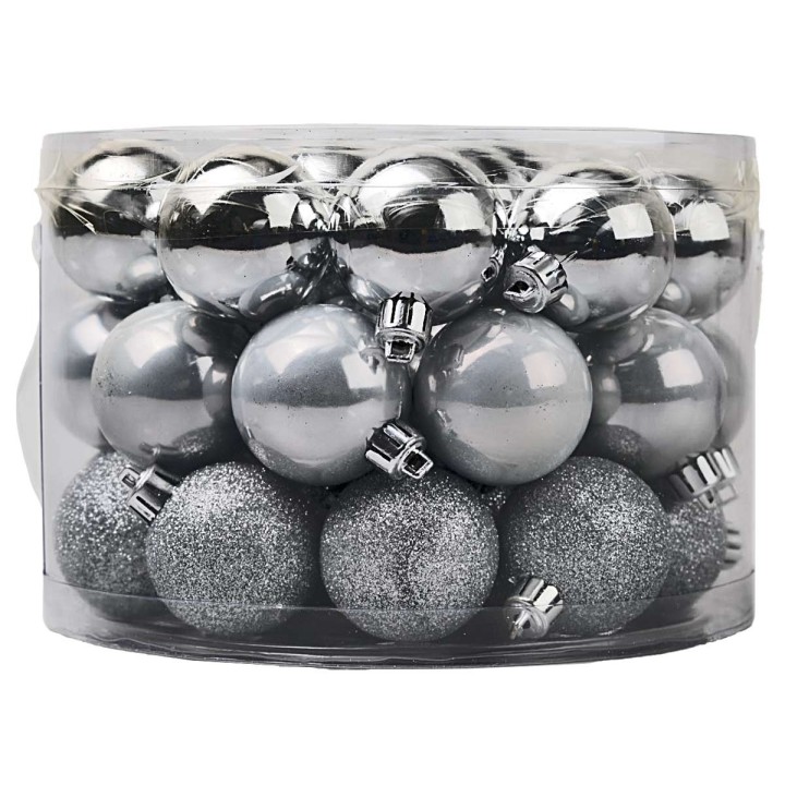 Round box with handle 42 assorted silver balls ø 5 cm