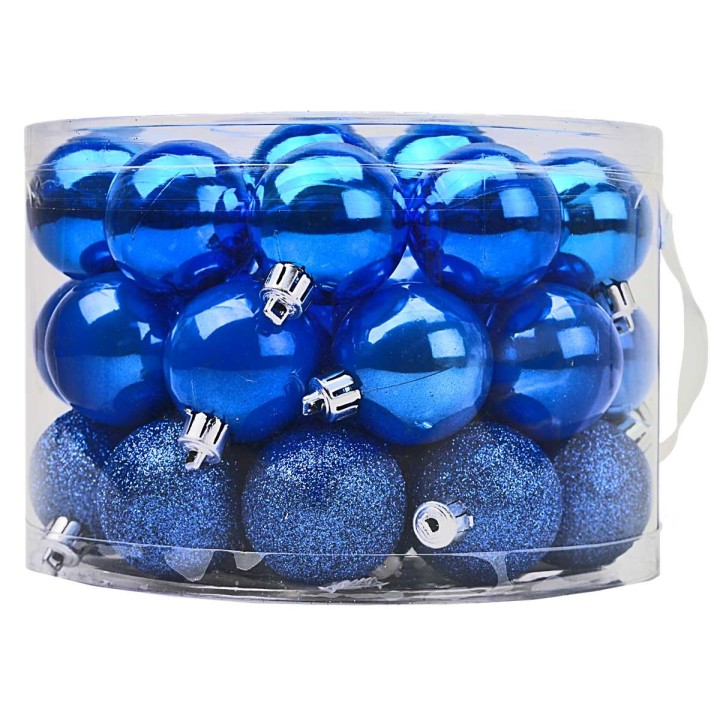 Box tondo con manico 42 palline blu ø 5 cm assortite