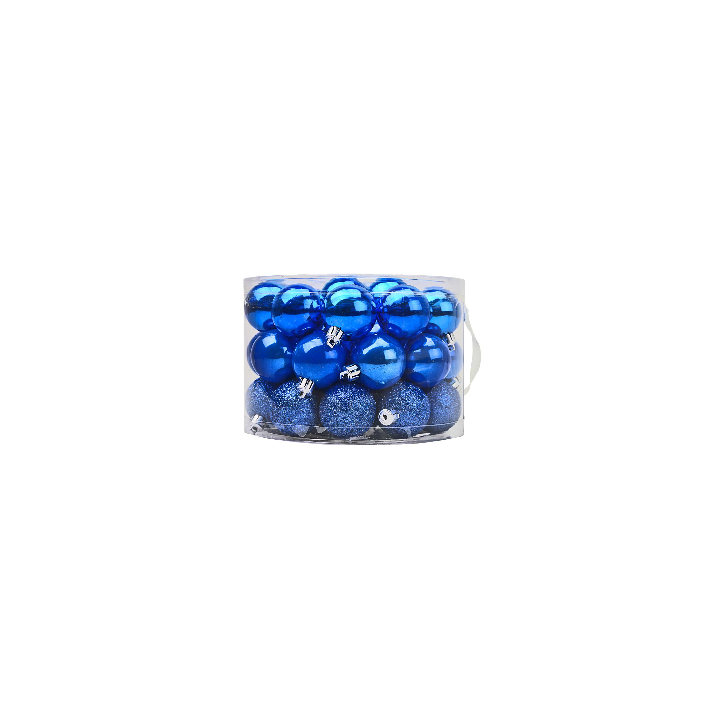 Box tondo con manico 42 palline blu ø 5 cm assortite