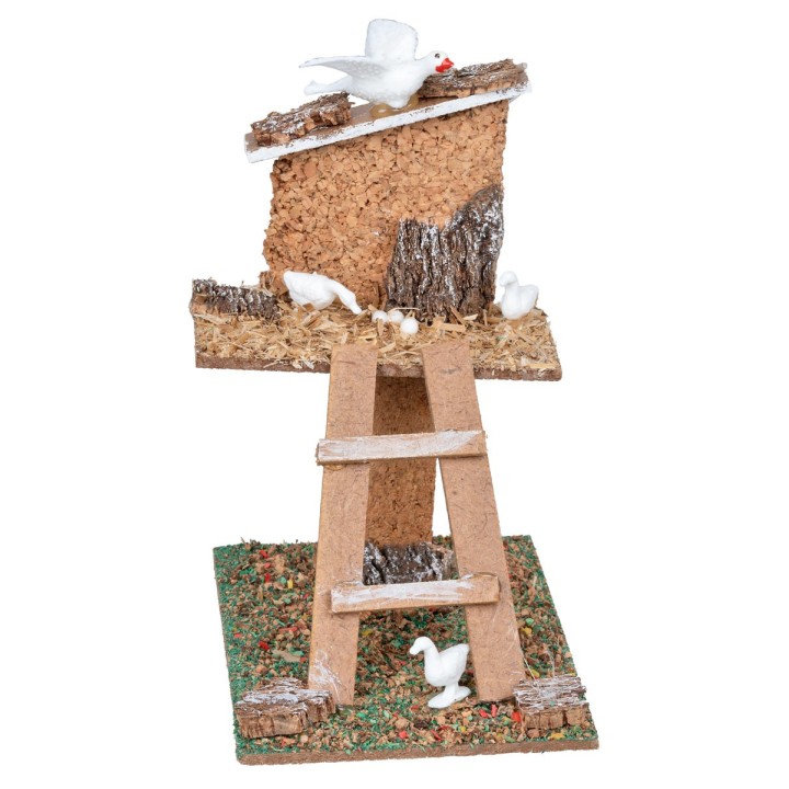Two-level chicken coop with stairs and ducks cm 10.5x7.5x13 h