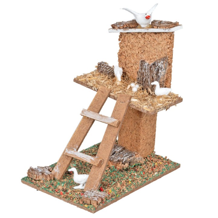 Gallinero de dos niveles con escalera y patos cm 10.5x7.5x13 h