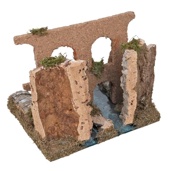 Tramo de río doble con acueducto romano cm 18x15x15 h