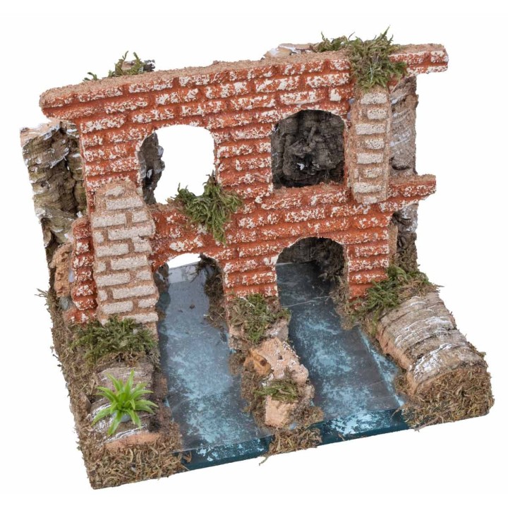 Tramo de río doble con acueducto romano cm 18x15x15 h