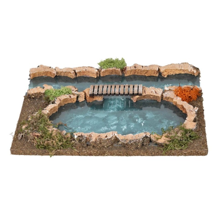 Tramo de río efecto profundidad con puentecillo cm 25,5x18x1 h