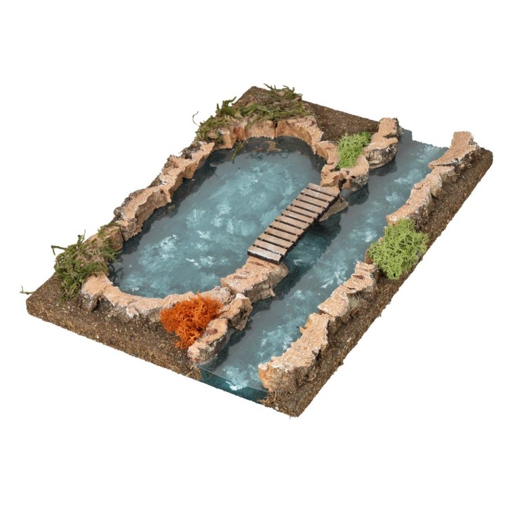 Tramo de río efecto profundidad con puentecillo cm 25,5x18x1 h
