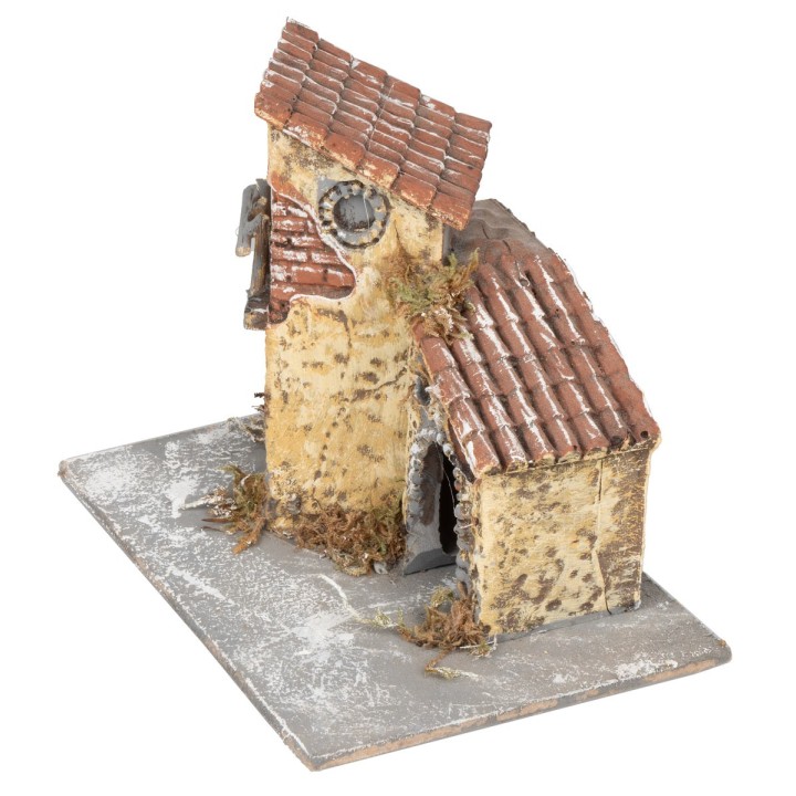 Casetta stuccata rustica gialla con balcone cm 14x10x11,5 h