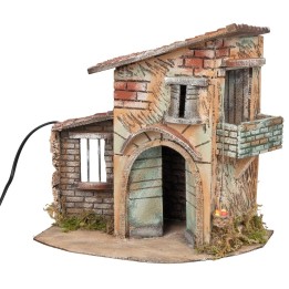 Casa rústica con cesta de frutas en movimiento cm 32x19x33 h