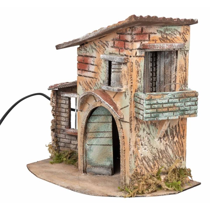 Rustic house with moving fruit basket cm 32x19x33 h