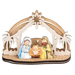 Natività in blocco con capanna legno completa di illuminazione