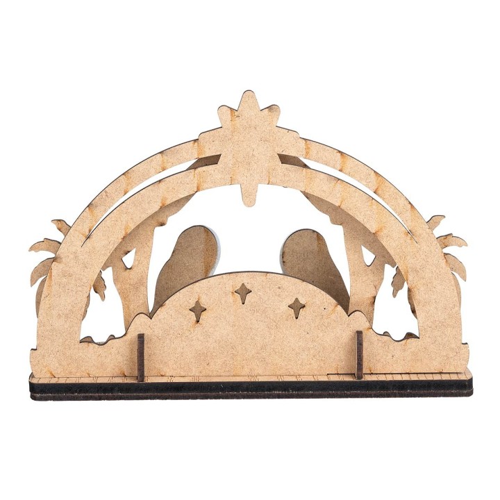 Nativity block with wooden stable complete with lighting cm