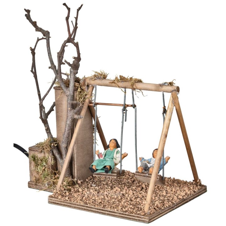 Coppia di bambini su altalena serie 12 cm in movimento