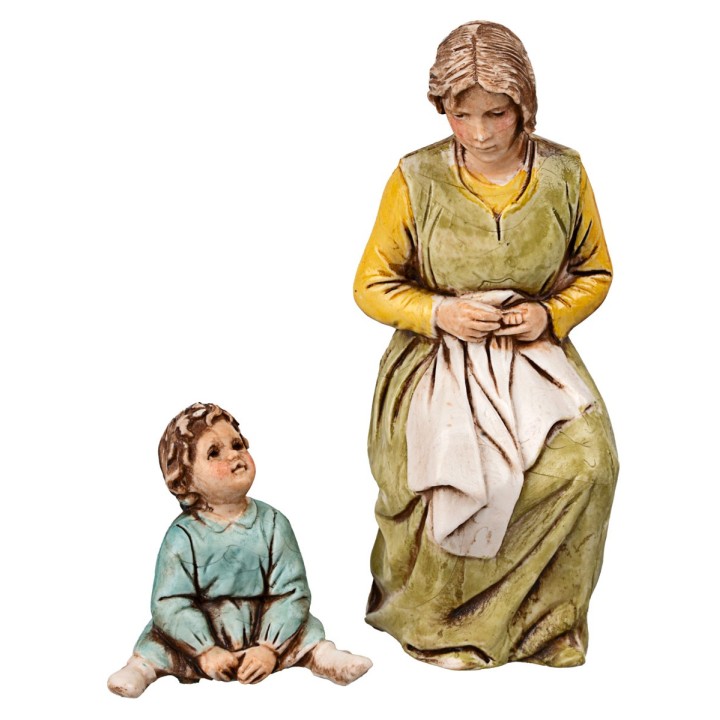 Woman mending with child 10 cm series Landi Moranduzzo