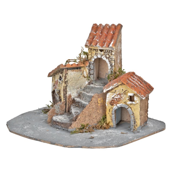 Gruppo di case in resina con scalinata cm 20x18x14 h
