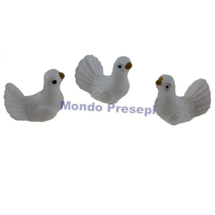 Conjunto de 3 palomas blancas de 2 cm