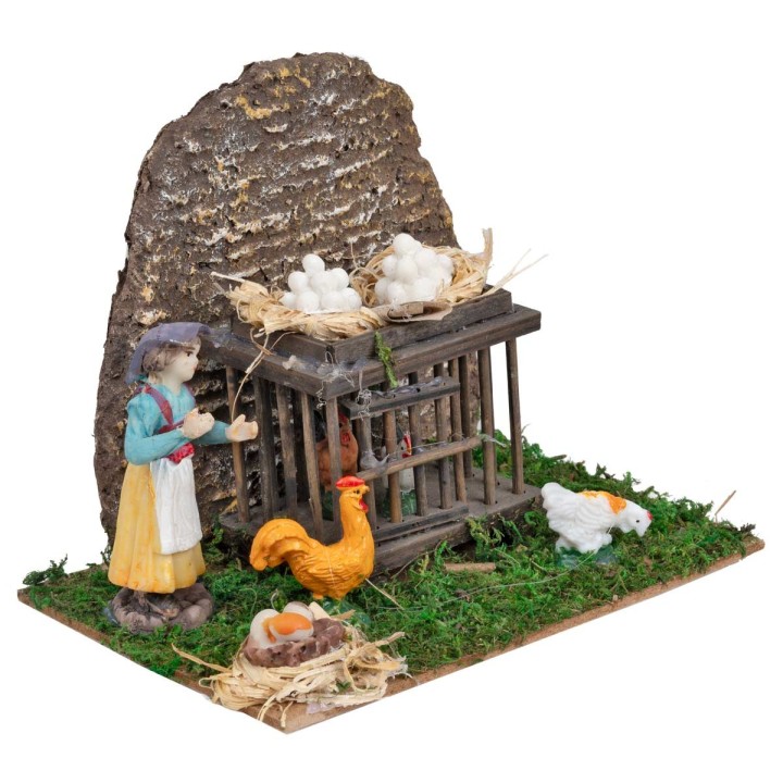 Gallinero con campesina y gallinas cm 15x11x12 h