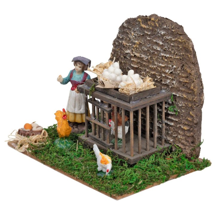 Gallinero con campesina y gallinas cm 15x11x12 h