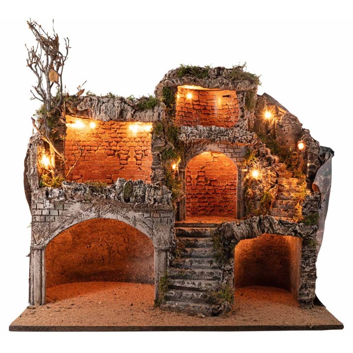 Pesebre Pascual iluminado con cuevas cm 62x45x60 h