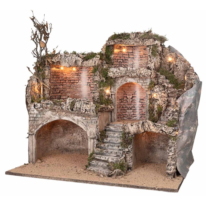Presepe Pasquale illuminato con grotte cm 62x45x60 h