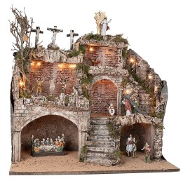 Presepe Pasquale illuminato completo di statue cm 62x45x60h