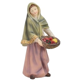 Donna con cesto di frutta 14 cm in resina