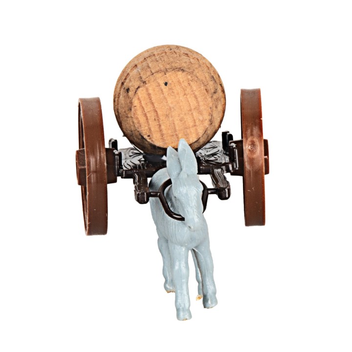 Small wagon with barrel - Donkey being towed - Cod. 