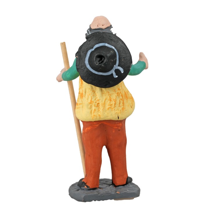 Pastore 10 cm con bastone e cappello in terracotta dipinta
