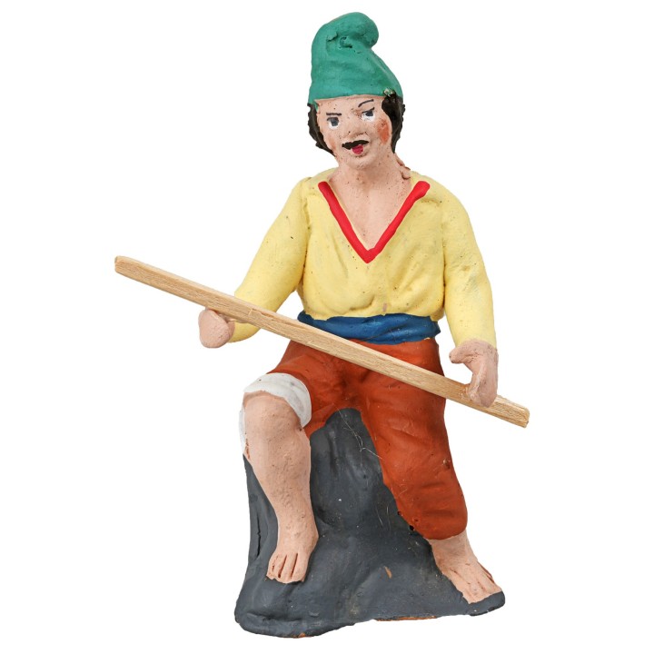 Pescador serie 10 cm en terracota pintada
