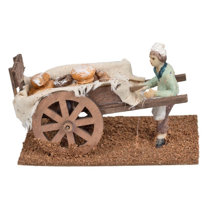 Carretto di Legno con Fornaio cm 15x9,5x9 h