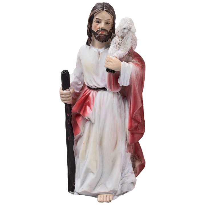 Gesù con pecorelle 10 cm in resina statuine pasquali