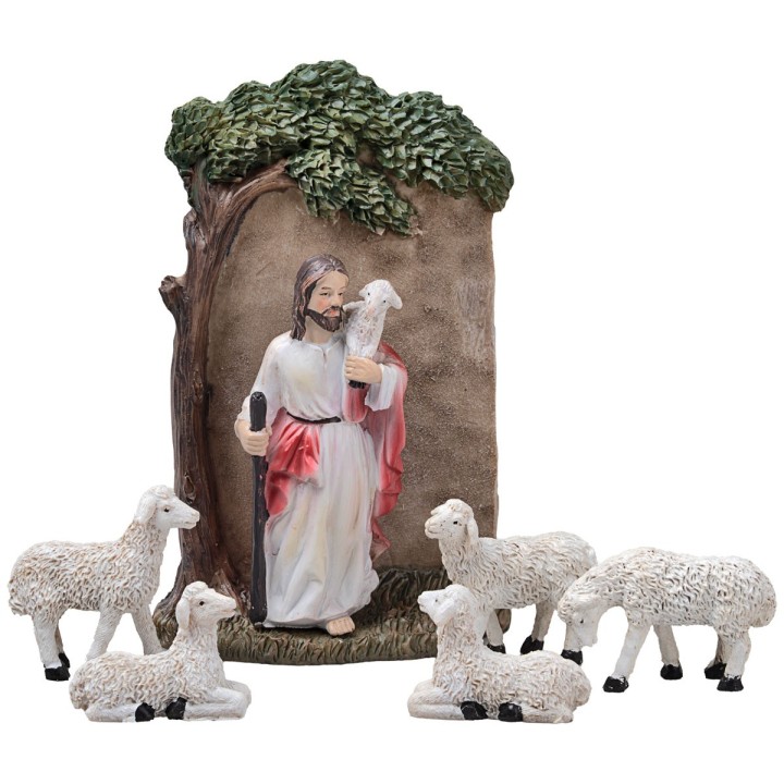 Jesus with little sheep 10 cm in resin Easter figurines