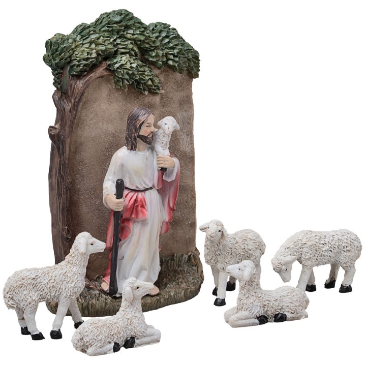 Jesus with little sheep 10 cm in resin Easter figurines