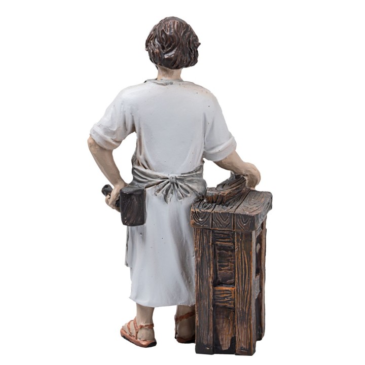 Sacra famiglia bottega da falegname 10 cm in resina
