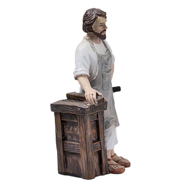 Sacra famiglia bottega da falegname 10 cm in resina