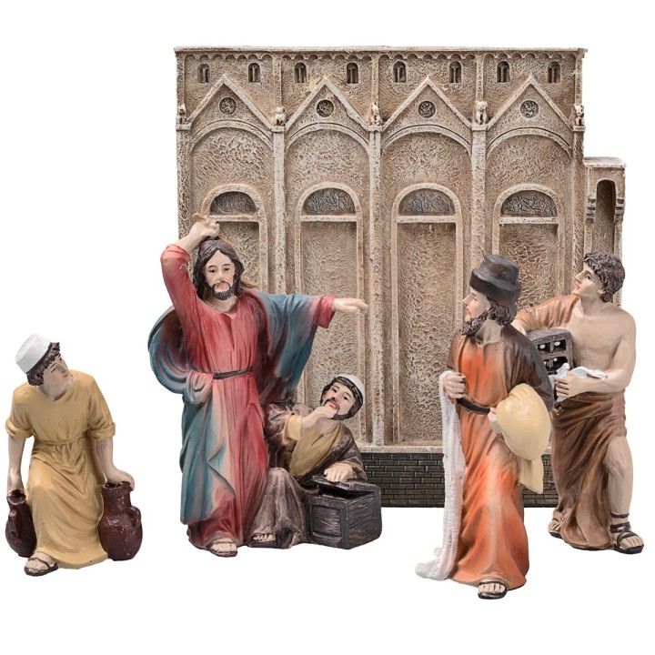 Cacciata dei mercanti dal tempio 10 cm in resina statue pasquali