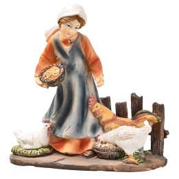 Resin farmer woman feeding the chickens 14 cm