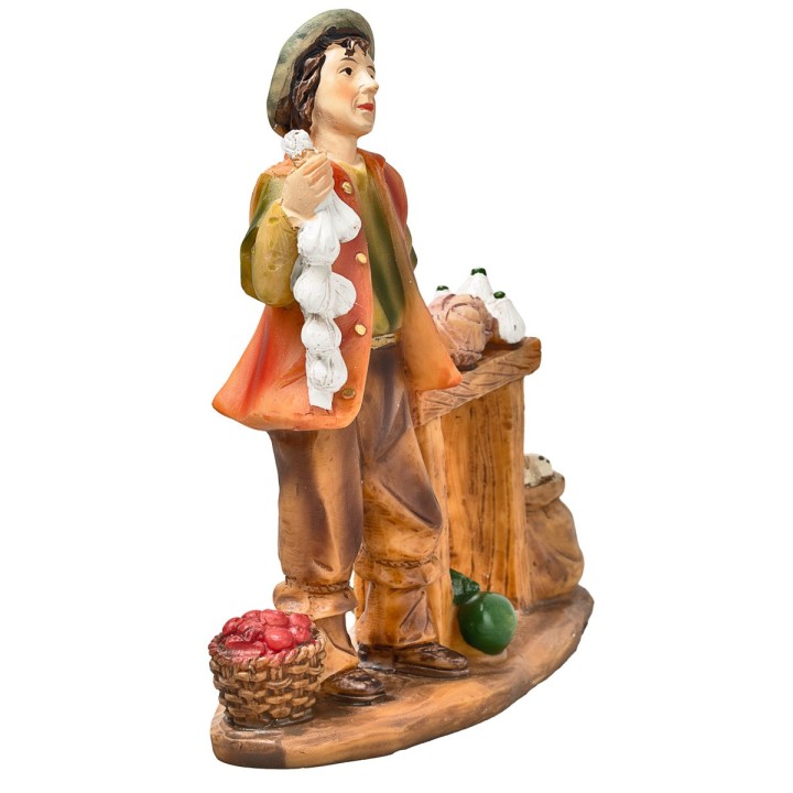 Verdulero con puesto de verduras en resina 10 cm