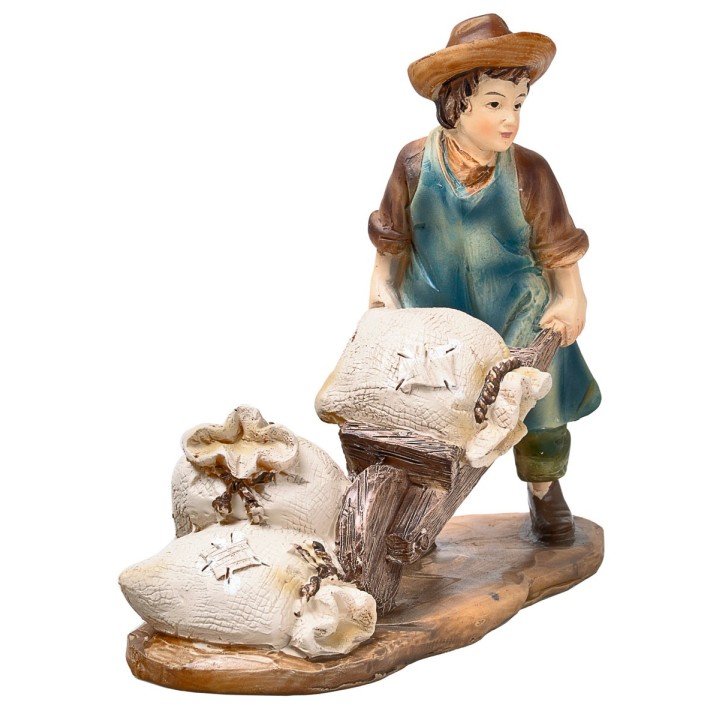 Miller in painted resin with wheelbarrow series 10 cm