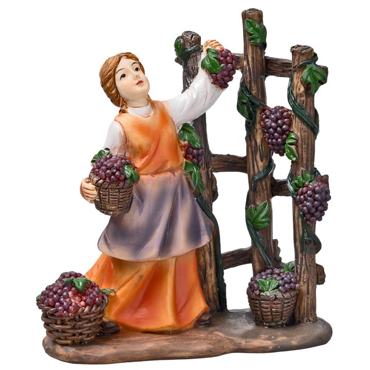 Campesina que recoge uvas en resina 10 cm